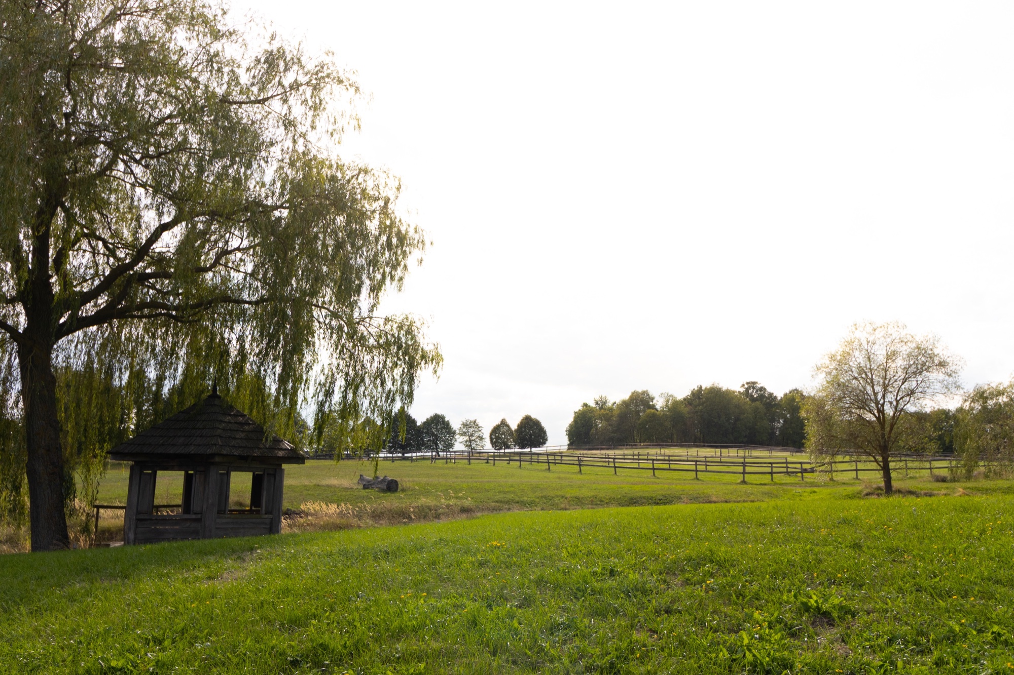 Dřevěný altán u výběhů v areálu Horse Academy